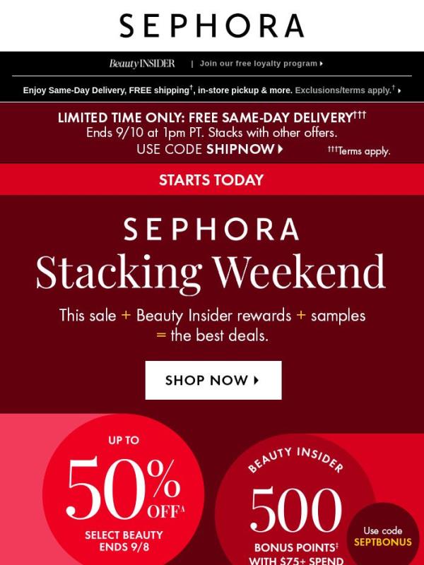 Get up to 50% on select beauty and get 500 bonus points with $75 spend ❣️