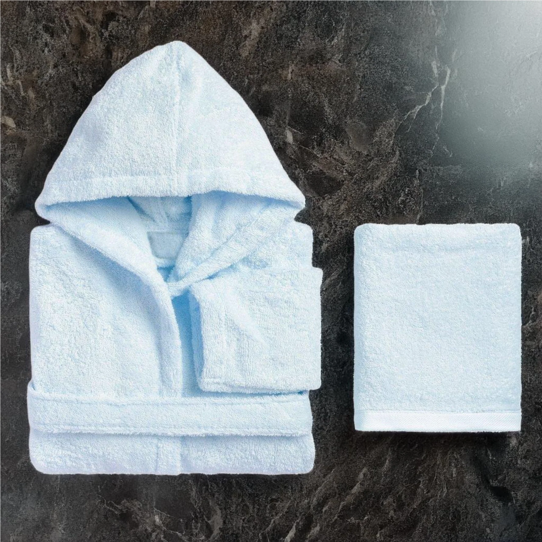 Image of Set Accappatoio per Bambino e <br>Asciugamano in Spugna di Cotone - <b>Perla