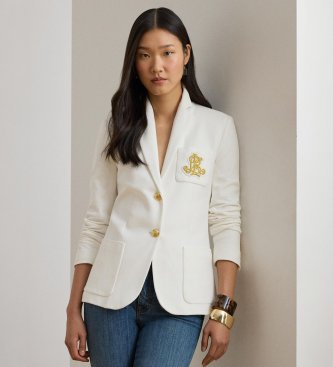 Blazer bianco in jacquard con dettagli metallici