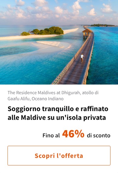 Soggiorno tranquillo e raffinato alle Maldive su un'isola privata