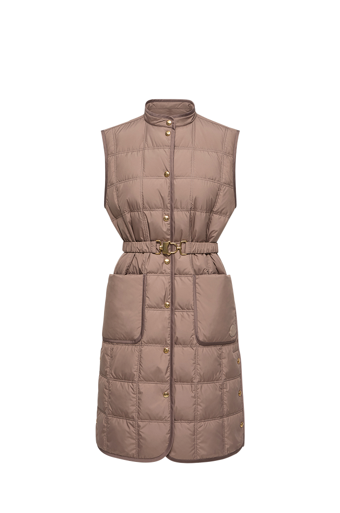 Gilet lungo imbottito in piuma con trapuntatura a quadri Cygnette