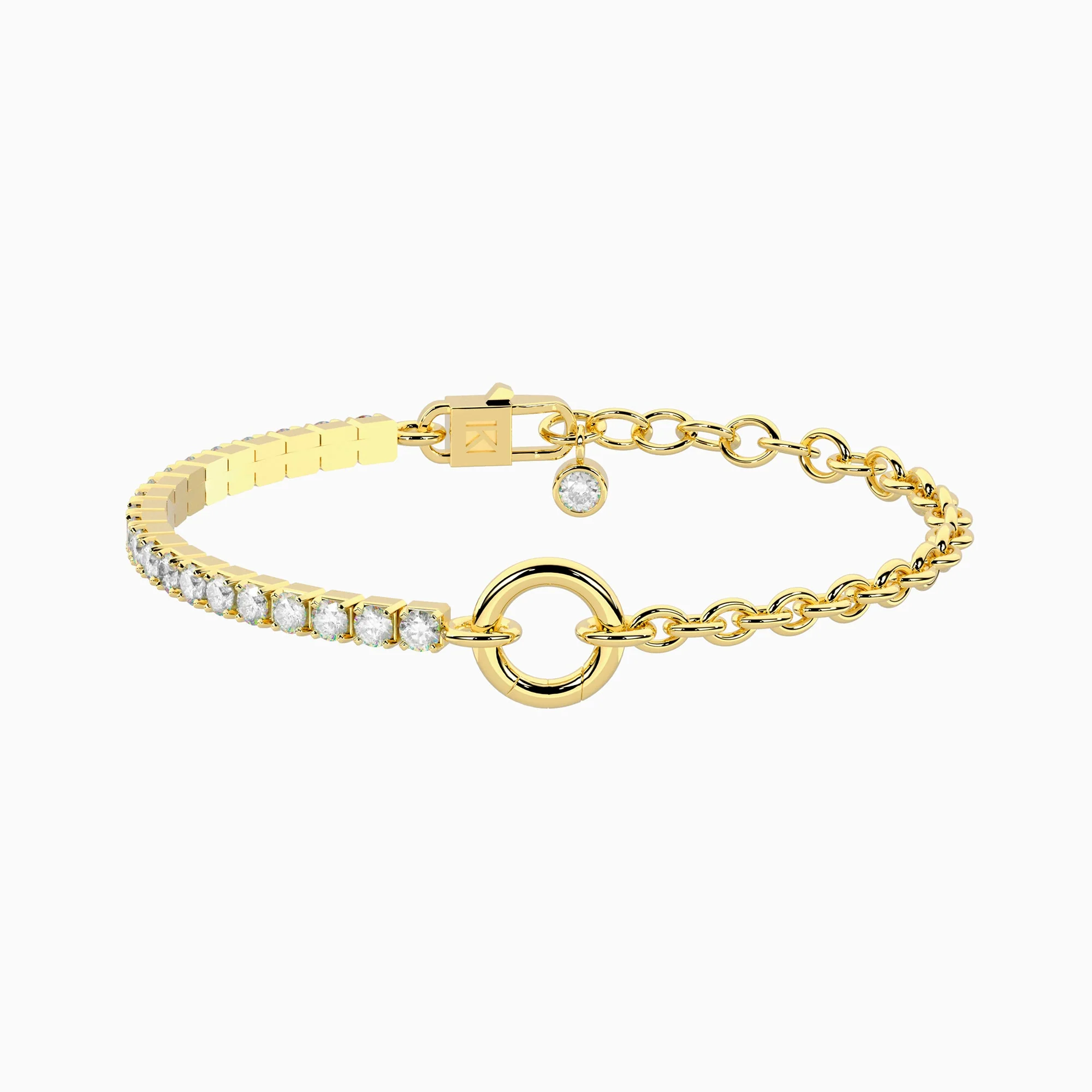 Image of Bracciale dorato con catena rolò e tennis zirconi bianchi DUETTO