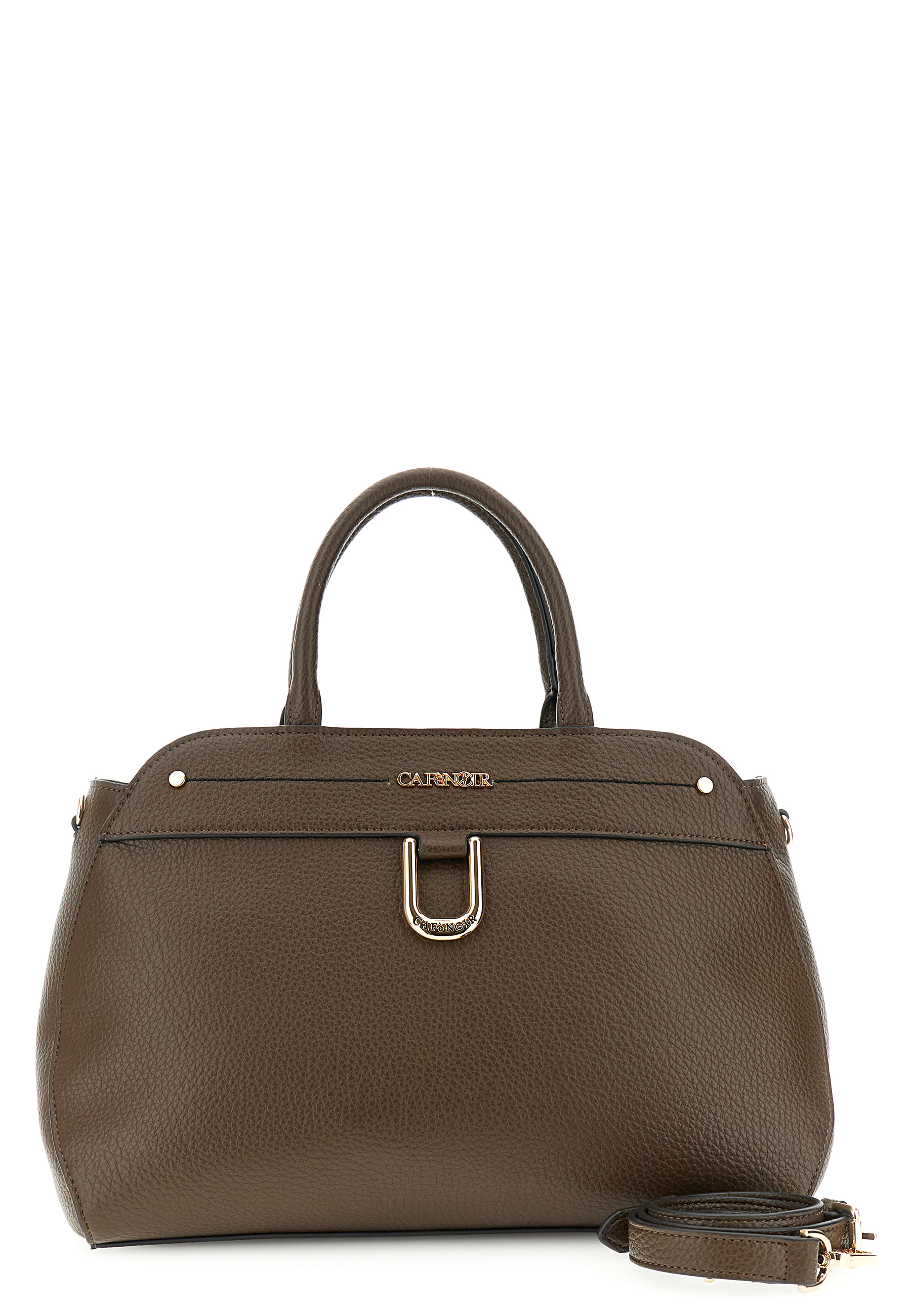 Image of borsa con manici tubolari effetto pelle con grana e cucitura grossa decorativa t.moro