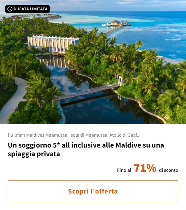 Un soggiorno 5* all inclusive alle Maldive su una spiaggia privata