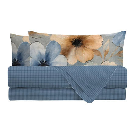 Completo Letto Matrimoniale in Cotone con Stampa - Fantasia Dream Me Eloise Blue