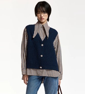 Camicia con gilet in maglia integrato blu marino