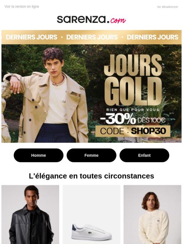 DERNIERS JOURS : -30% dès 100€ ☀️ Nouvelle saison, nouveau style !