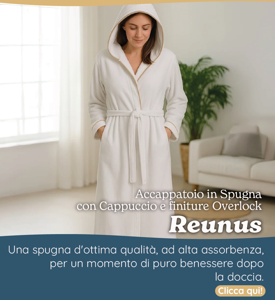 Accappatoio in Spugna con Cappuccio e finiture Overlock - Reunus