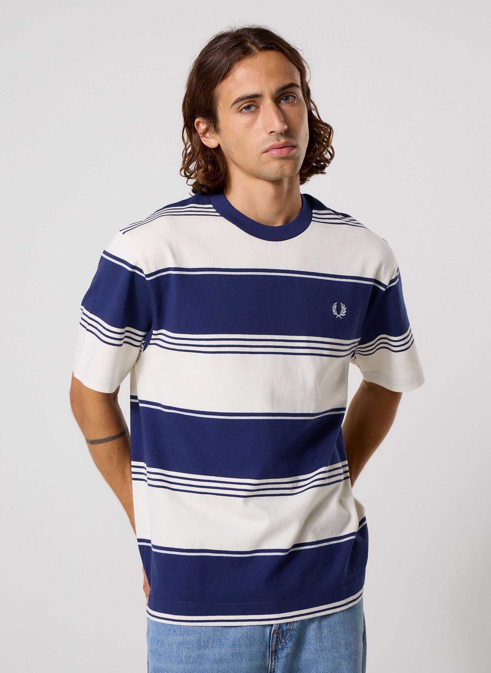 Fred Perry Tee-shirts Heavyweight Striped T-Shirt homme blanc
