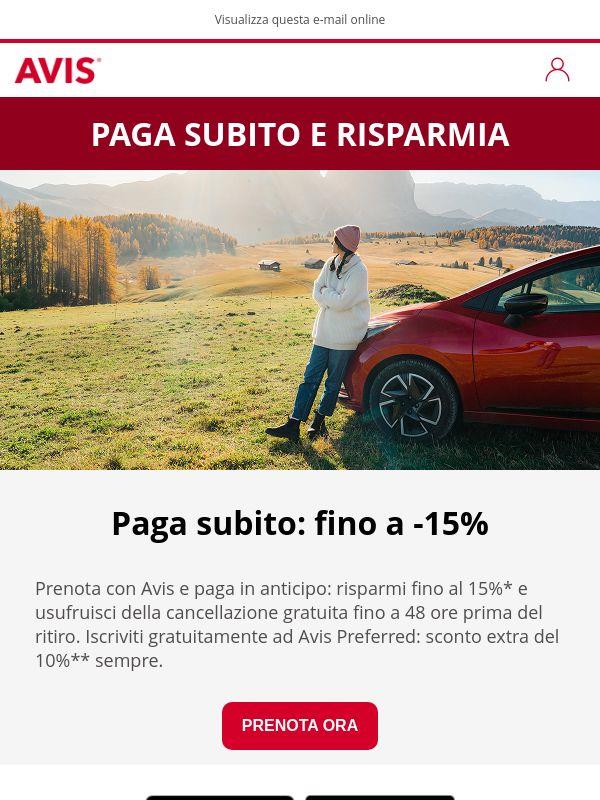 Paga in anticipo: -15% sempre, su tutti i noleggi