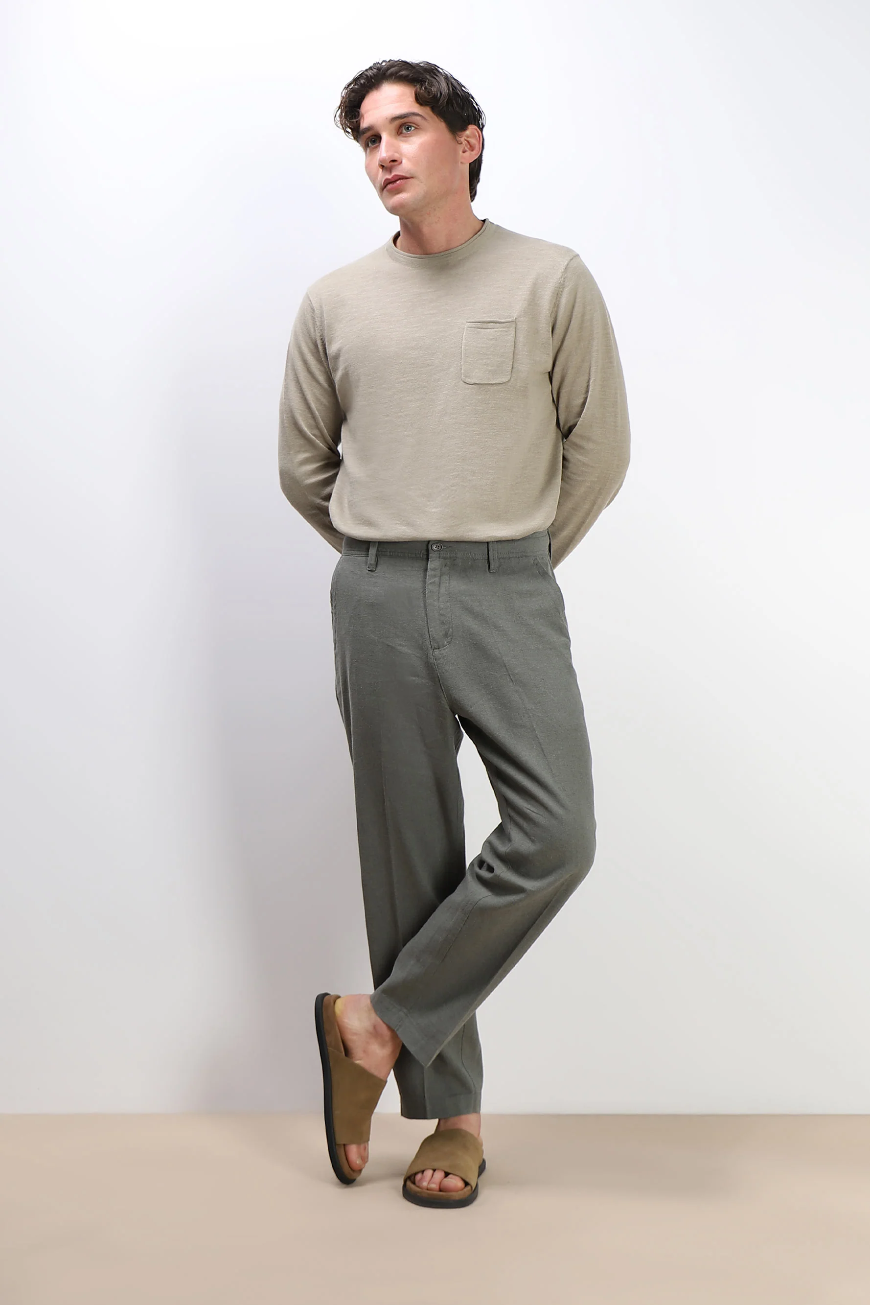 Image of MAGLIA IN COTONE SLUB KAKI