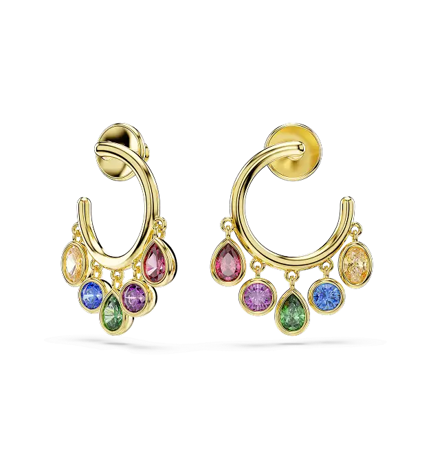 Orecchini a cerchio Imber, Taglio misto, Multicolore, Finitura oro 18K
