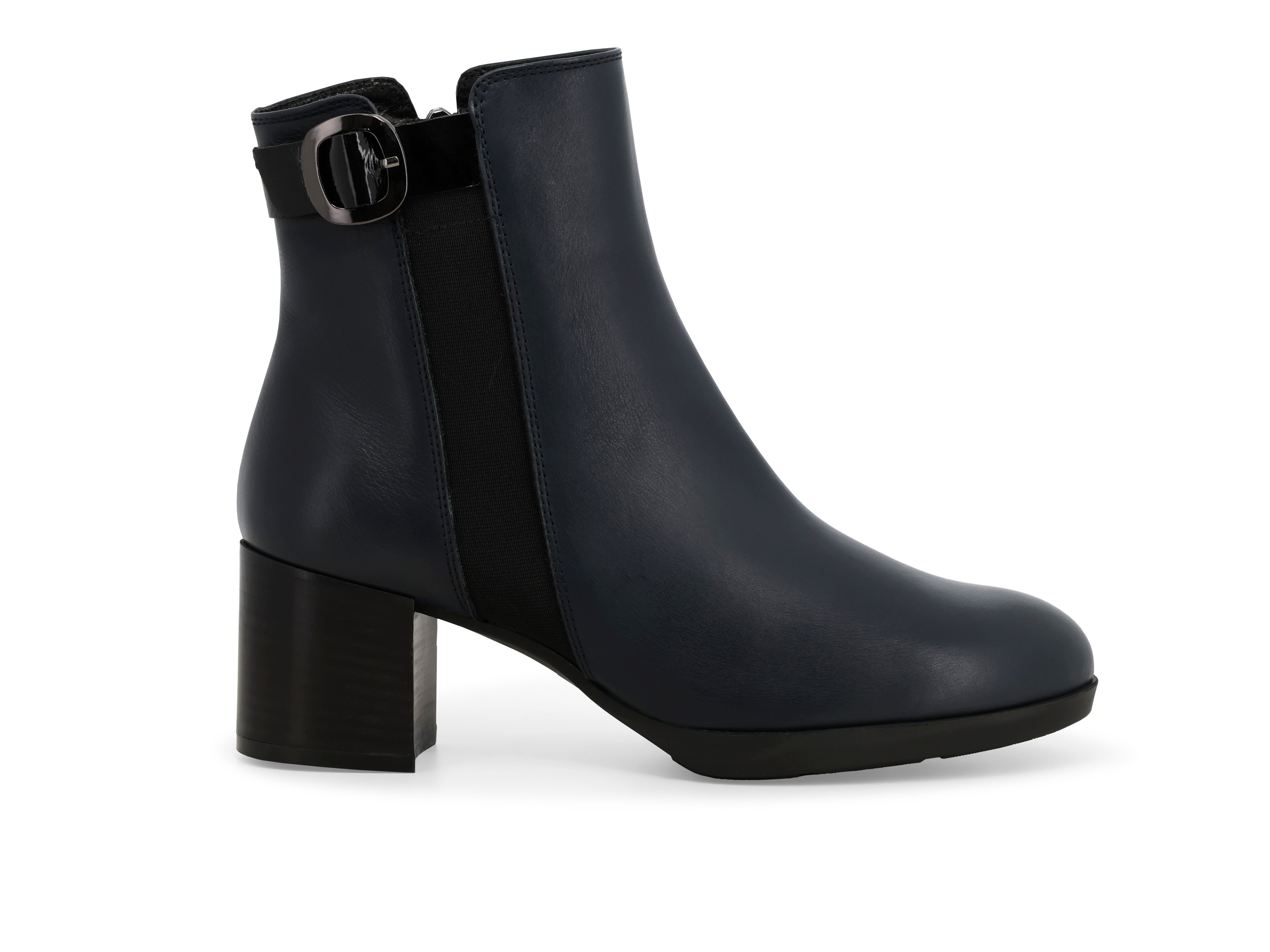 Stivaletto donna con fibbia elastico laterale in pelle blu navy z250q