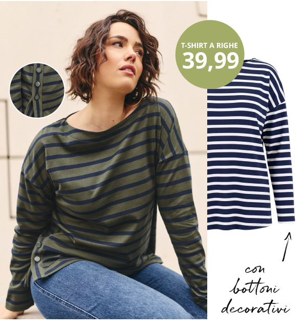 Maglietta, righe, oversize, scollo a barca, maniche lunghe