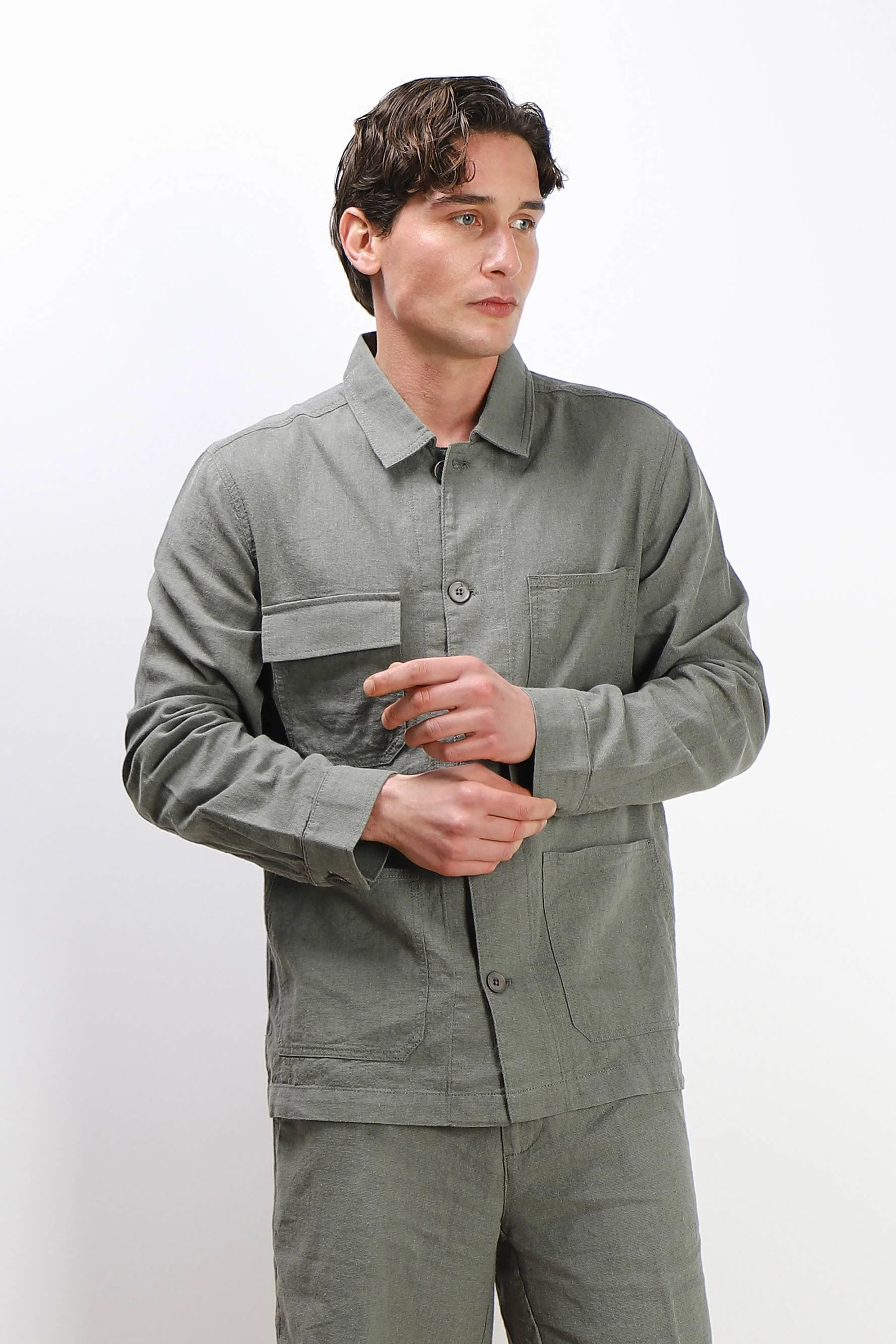 Image of OVERSHIRT IN MISTO LINO V. MILITARE