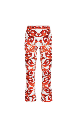 Maiolica print silk trousers