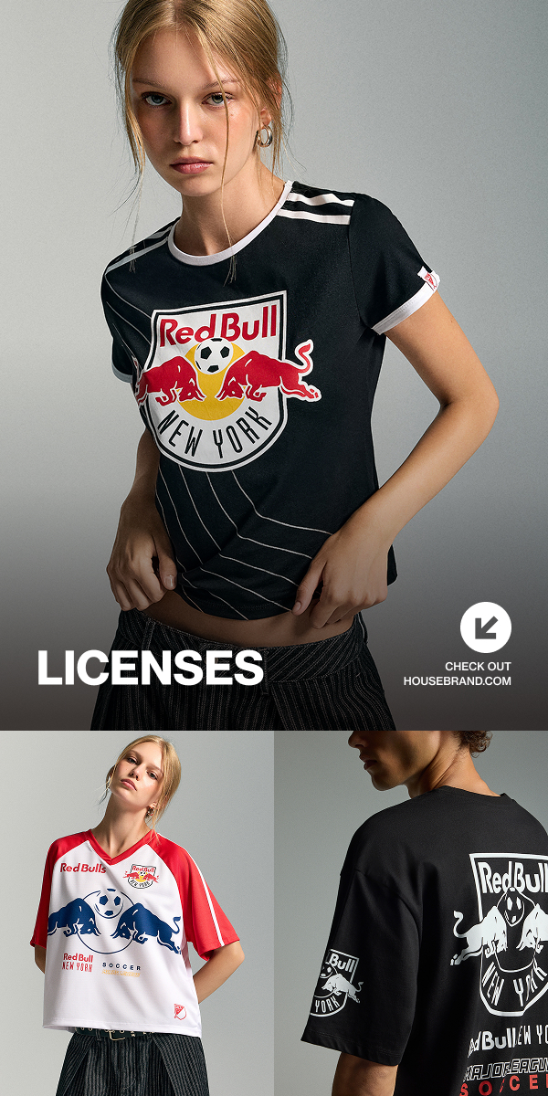 LICENSES. Donna e uomo con T-shirt Red Bull New York.