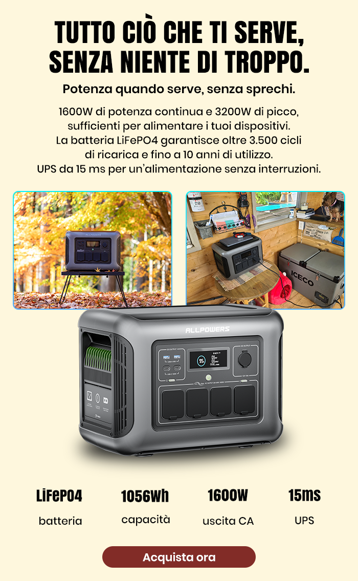 R1500 LITE Power Station Portatile 1600W 1056Wh Batteria LiFePO4
