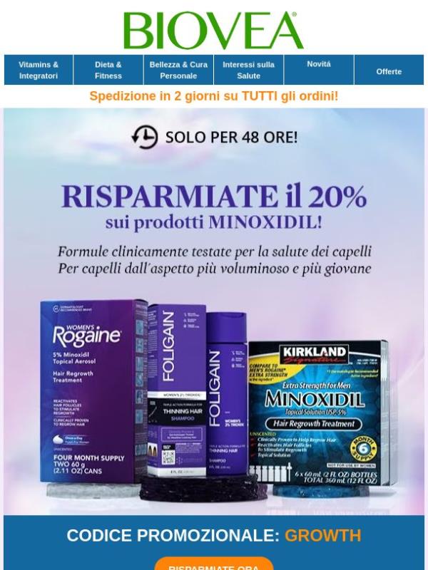 Offerta Minoxidil! Risparmiate il 20% sui nostri prodotti per la ricrescita dei capelli più venduti!