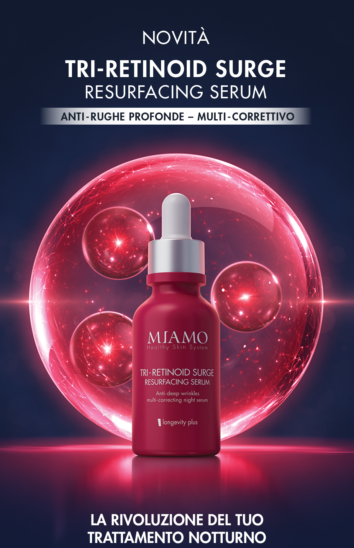 tri-retinoid surge resurfacing serum, siero notte anti-rughe profonde e multi-correttivo