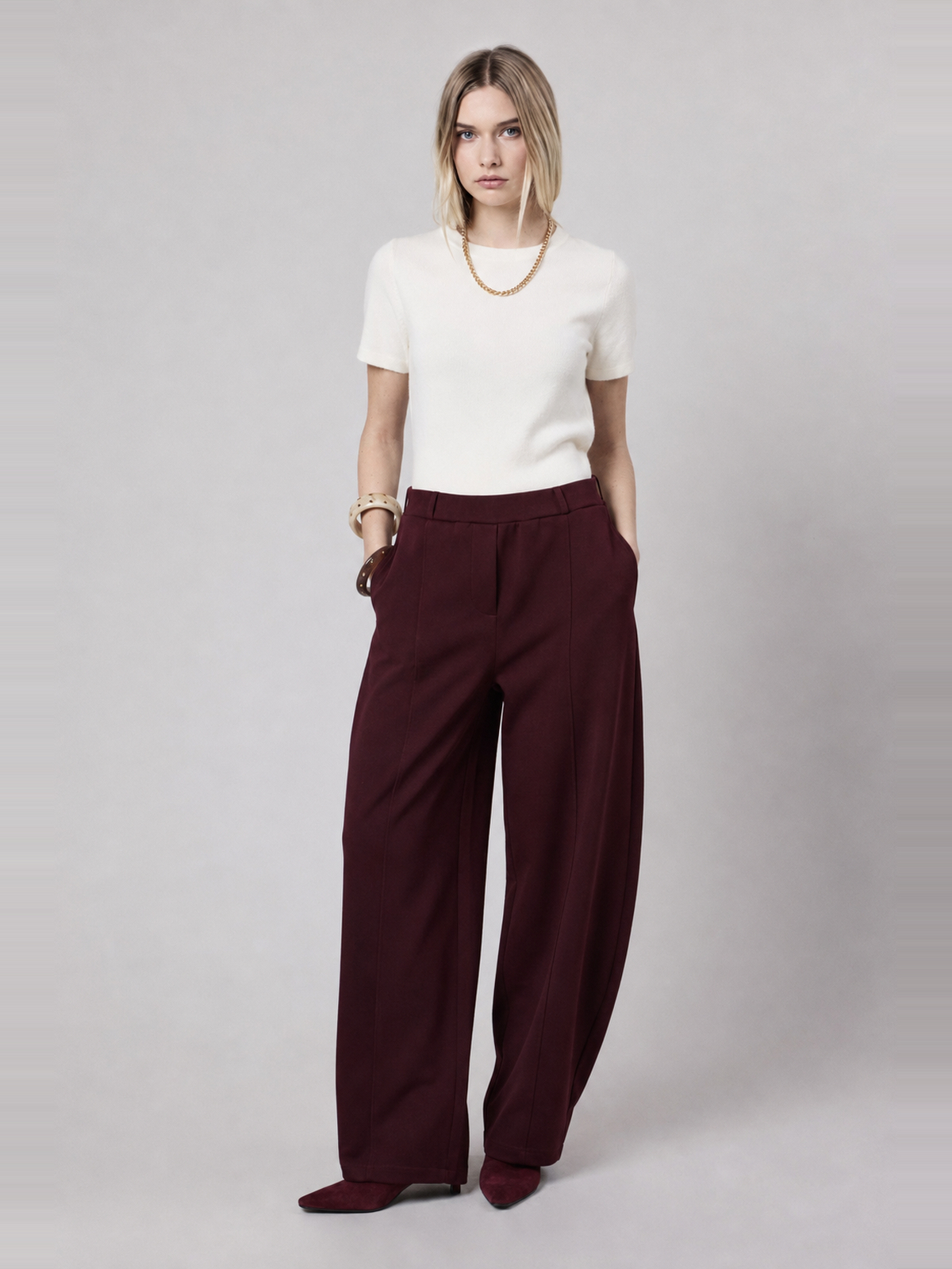 Pantalone Barrel in Interlock Burgundy