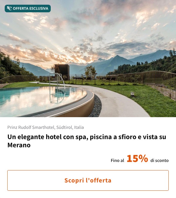 Un elegante hotel con spa, piscina a sfioro e vista su Merano