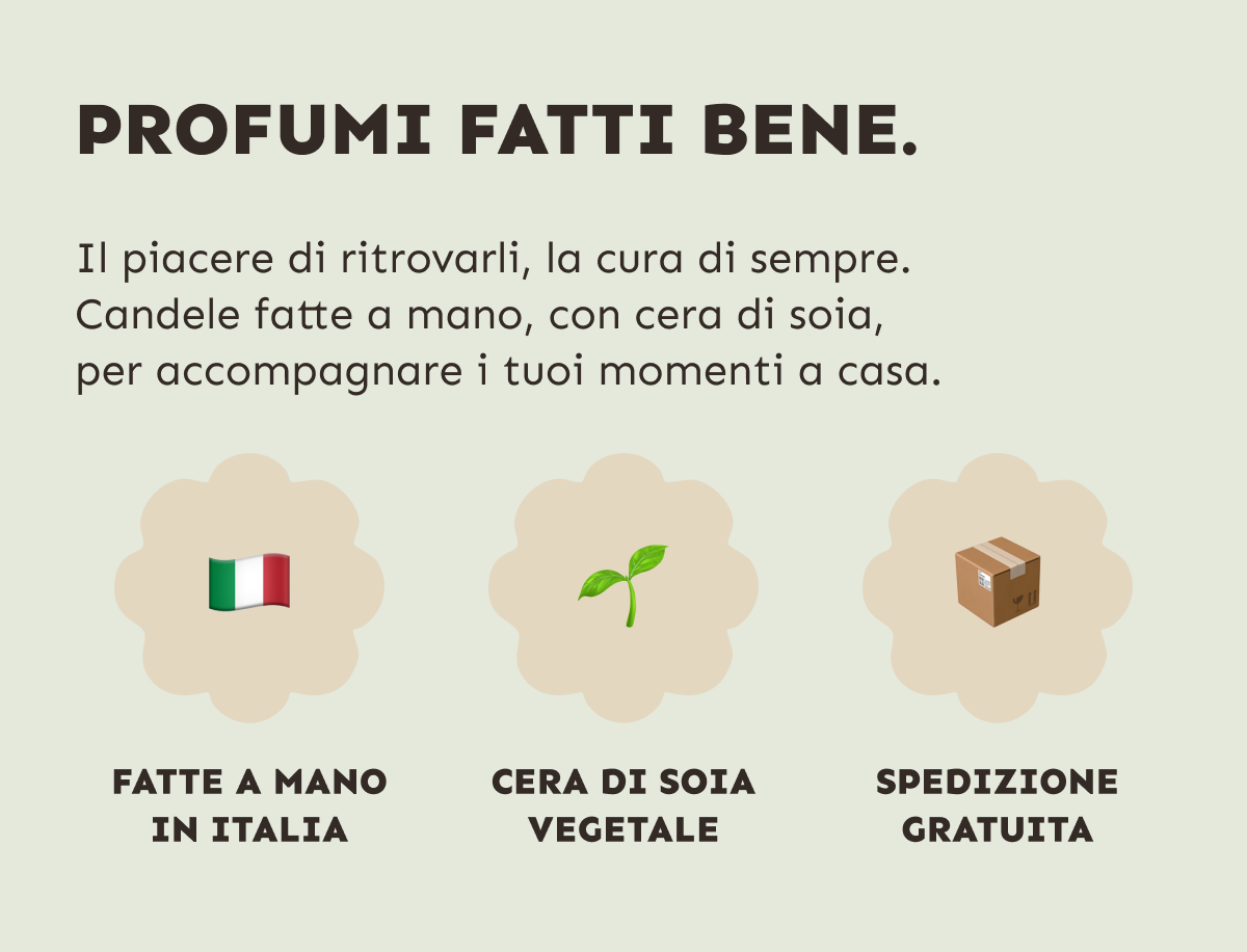 Profumi fatti bene: fatte a mano in Italia, cera di soia vegetale, spedizione gratuita.