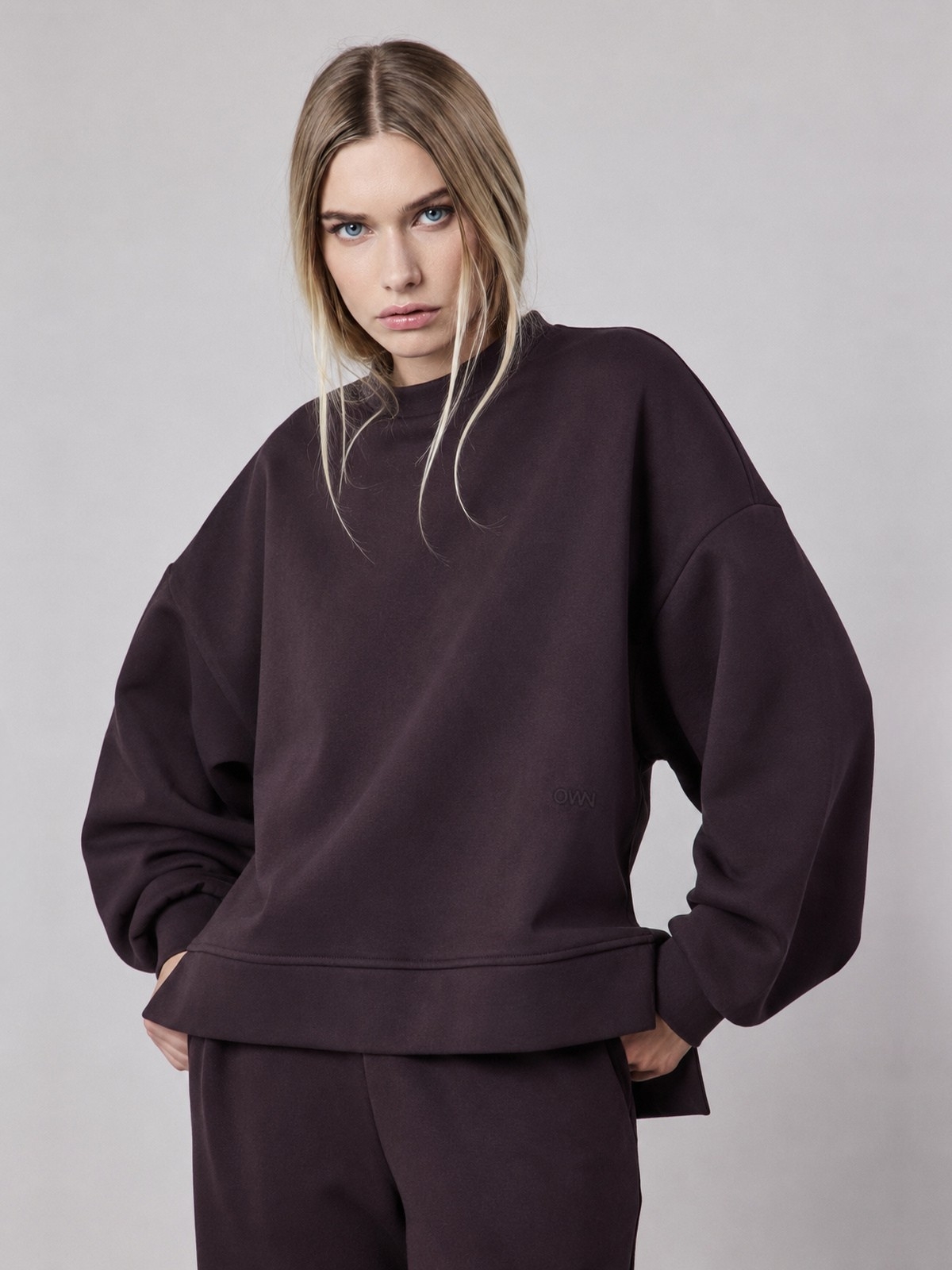 Felpa Girocollo Loose Fit in Interlock Wood