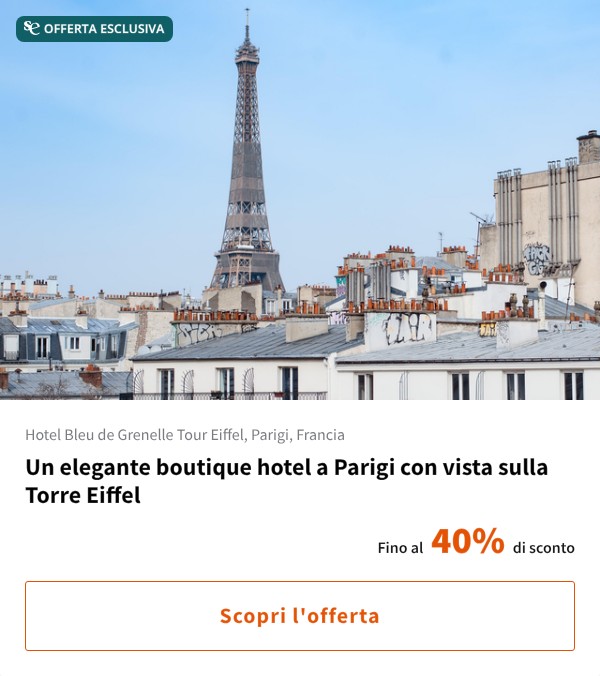 Un elegante boutique hotel a Parigi con vista sulla Torre Eiffel
