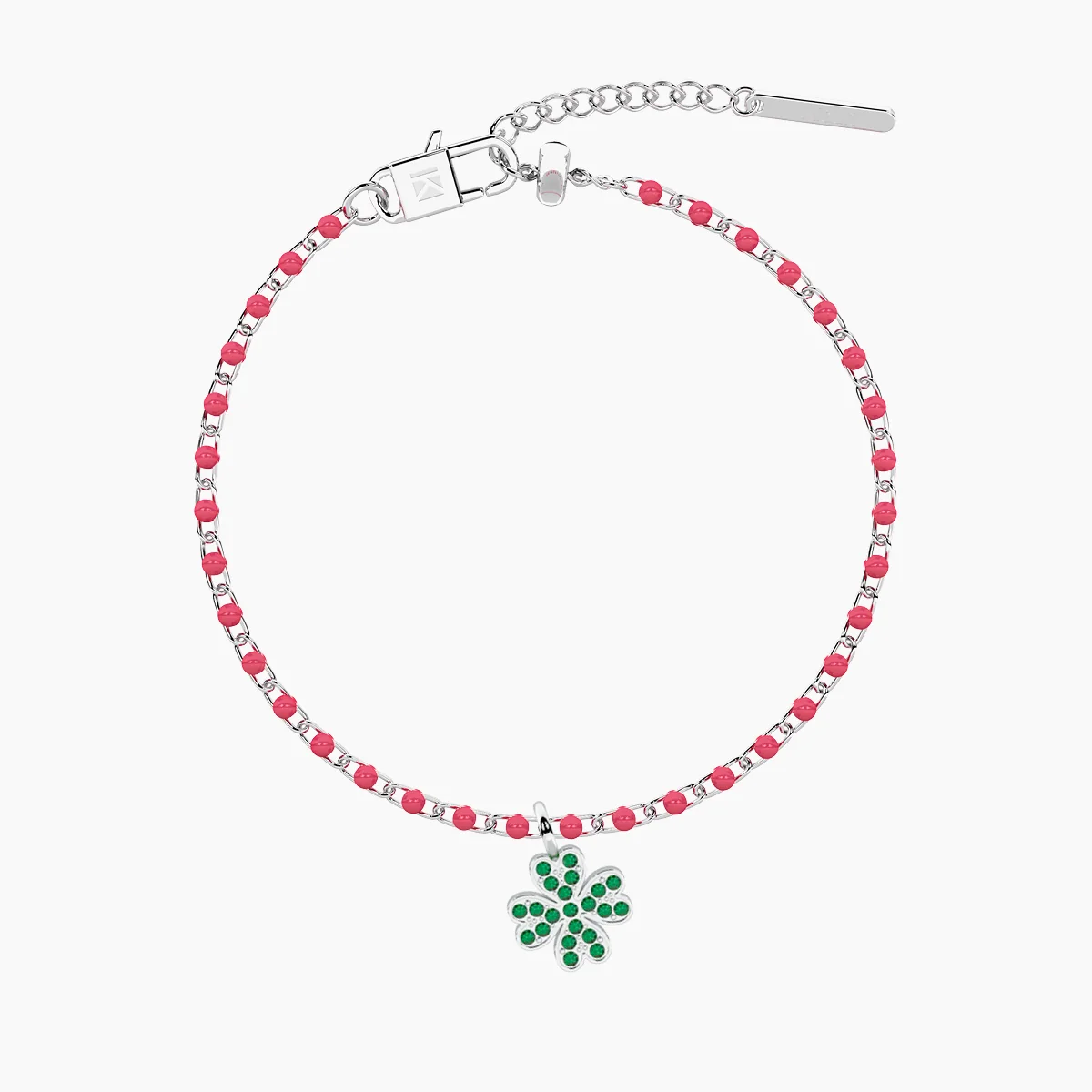 Image of Bracciale componibile POP CORN rosa e ciondolo QUADRIFOGLIO