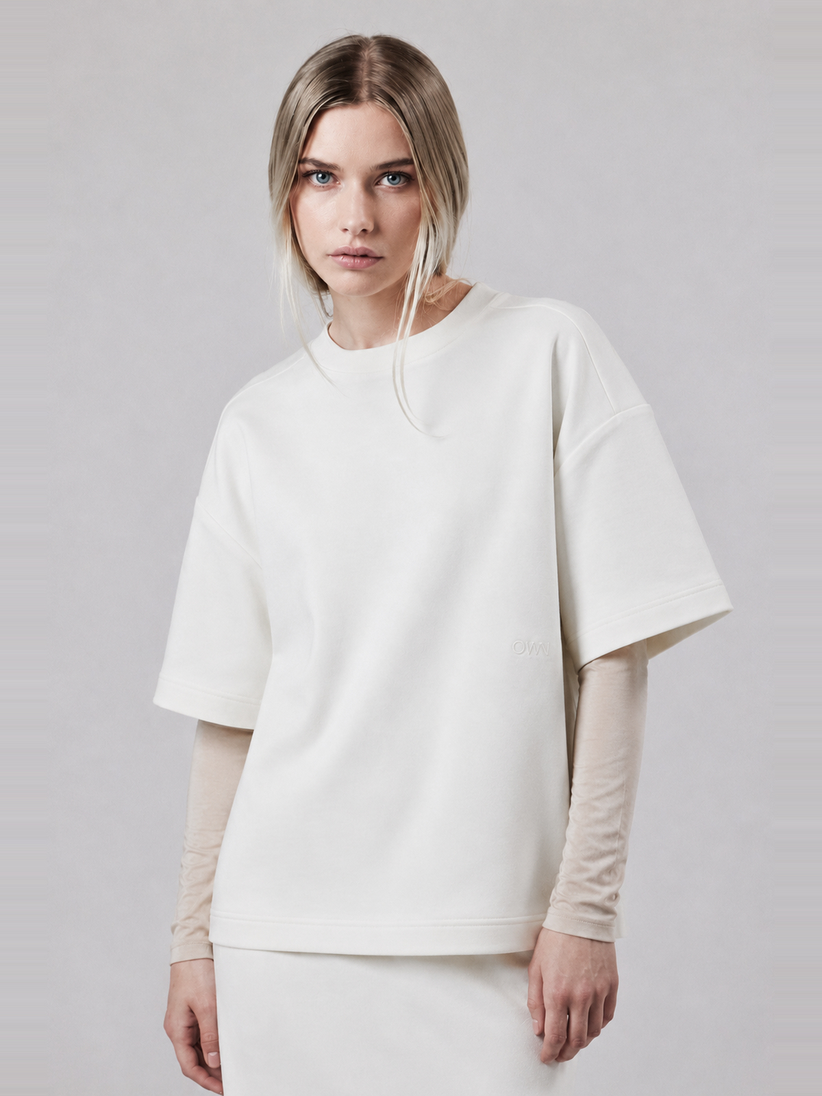 T-Shirt Girocollo Loose Fit in Interlock Off White