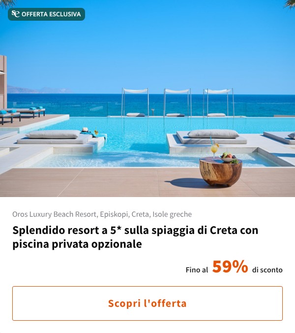 Splendido resort a 5* sulla spiaggia di Creta con piscina privata opzionale
