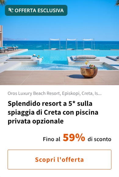 Splendido resort a 5* sulla spiaggia di Creta con piscina privata opzionale