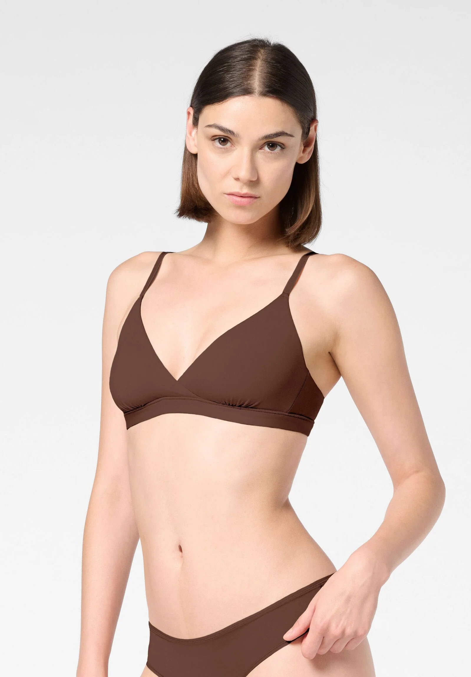 Image of Reggiseno senza ferretto in Eco-Microfibra Elasticizzata Skinwear - Marrone Scuro