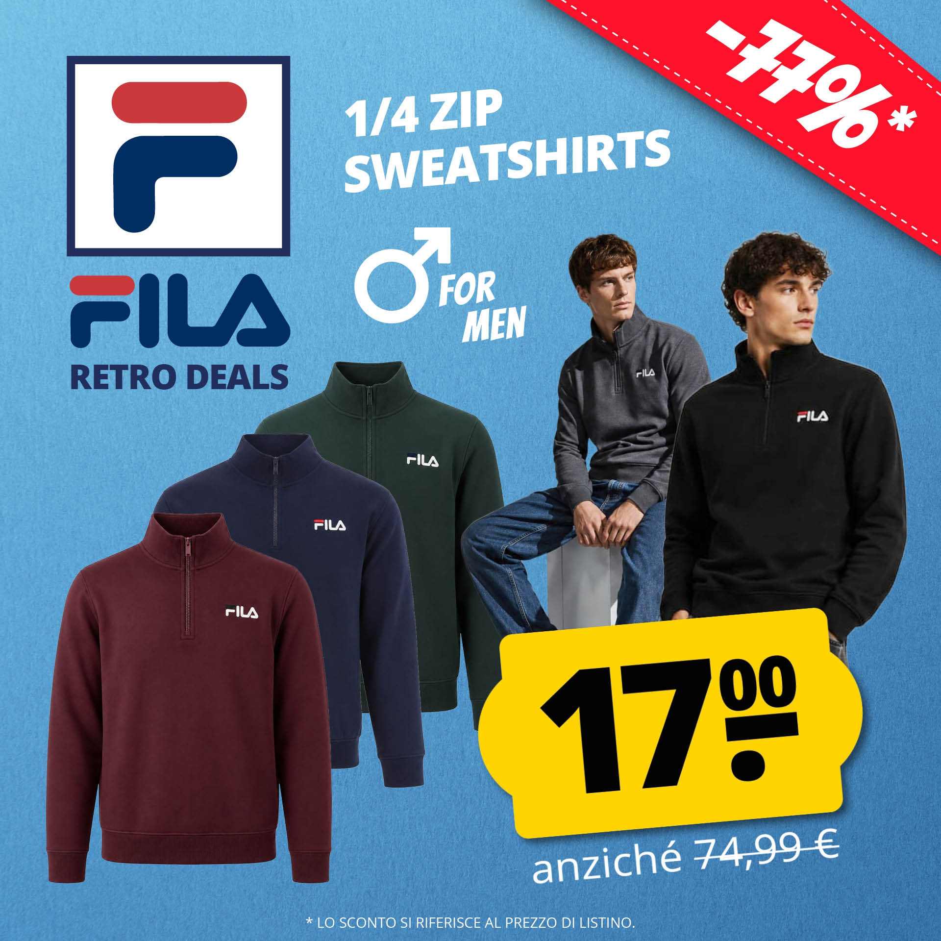 fila adam retro uomo cerniera da 1/4 felpa