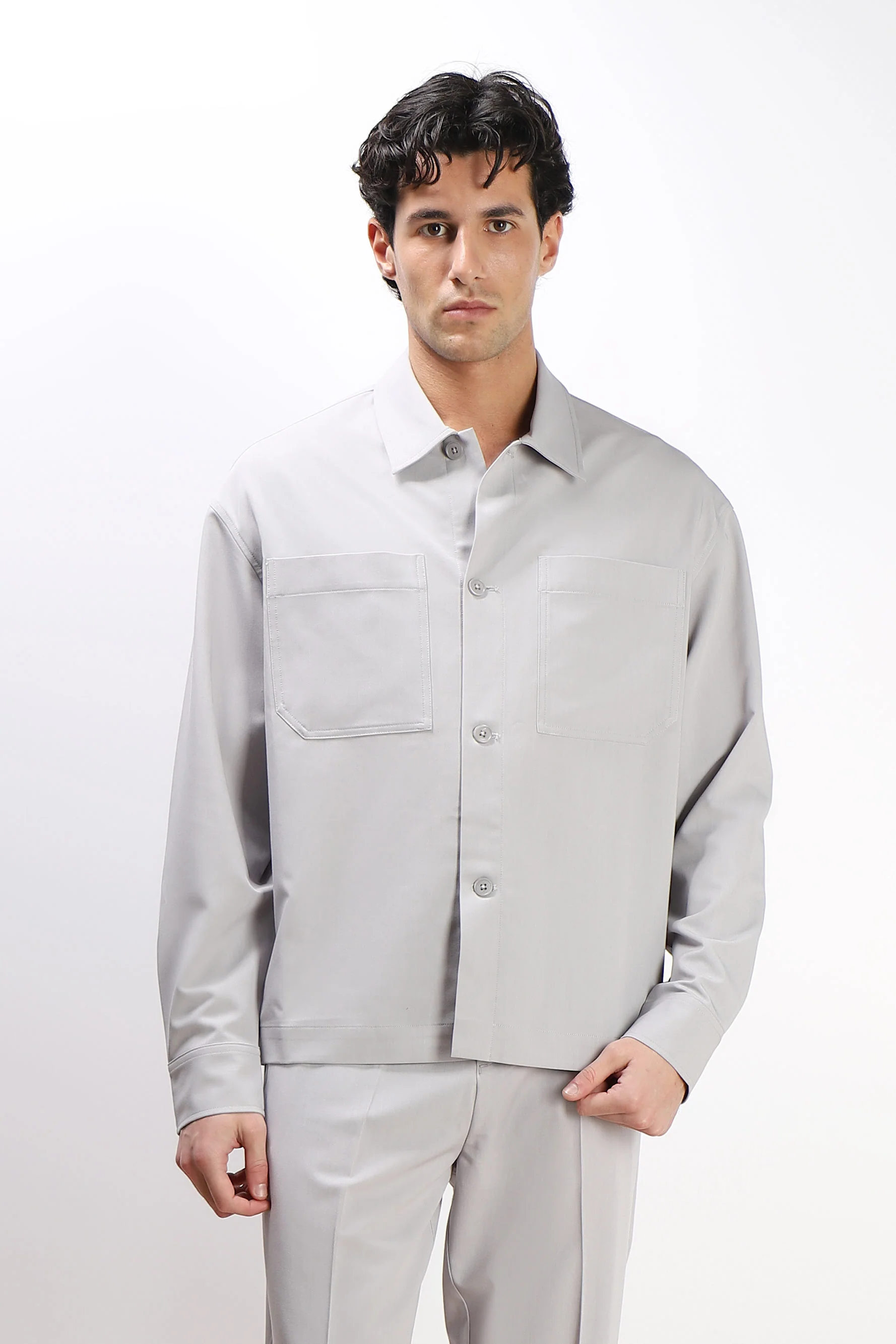 Image of OVERSHIRT TESSUTO MORBIDO GRIGIO GHIACCIO