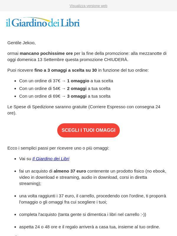 ⏰ Promemoria: scegli fino a 3 OMAGGI | Scade a mezzanotte