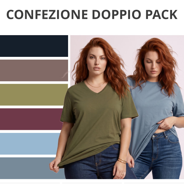 Confezione doppia di T-shirt in blu e oliva con scollo a V