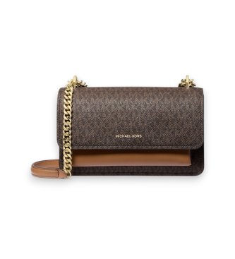 Borsa a tracolla grande Claire con logo, marrone