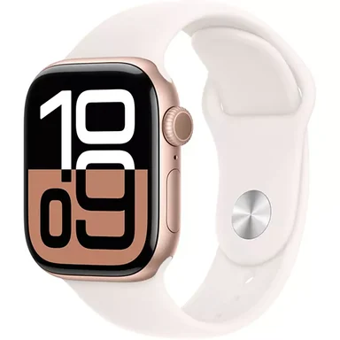 Apple Watch Series 10 (2024) GPS + Cellular, Cassa Oro Rosa 46mm, Cinturino in Gomma Bianca
