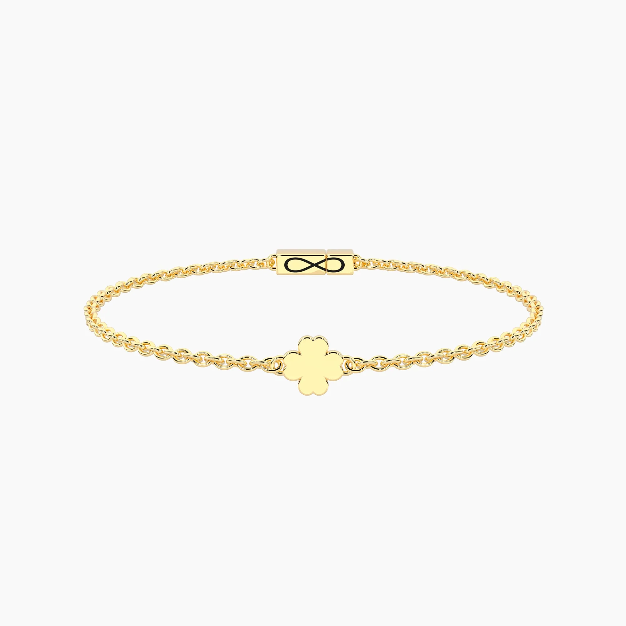 Image of Bracciale Infinity in acciaio dorato con quadrifoglio QUADRIFOGLIO