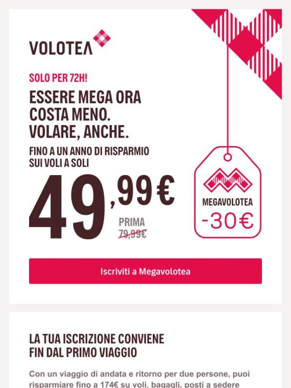 Solo per 72! 30€ di sconto su Megavolotea