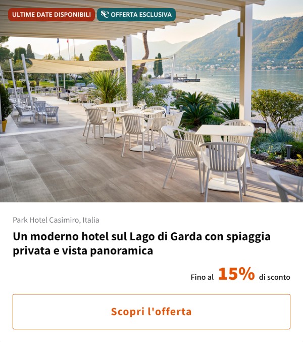Un moderno hotel sul Lago di Garda con spiaggia privata e vista panoramica