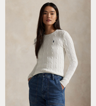 Maglione bianco in cotone lavorato a trecce