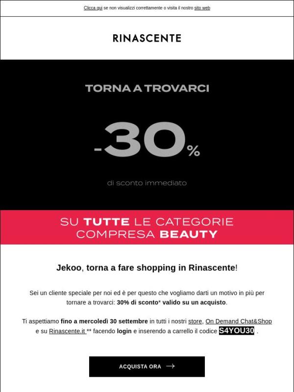 -30% nuove collezioni, torna in Rinascente!