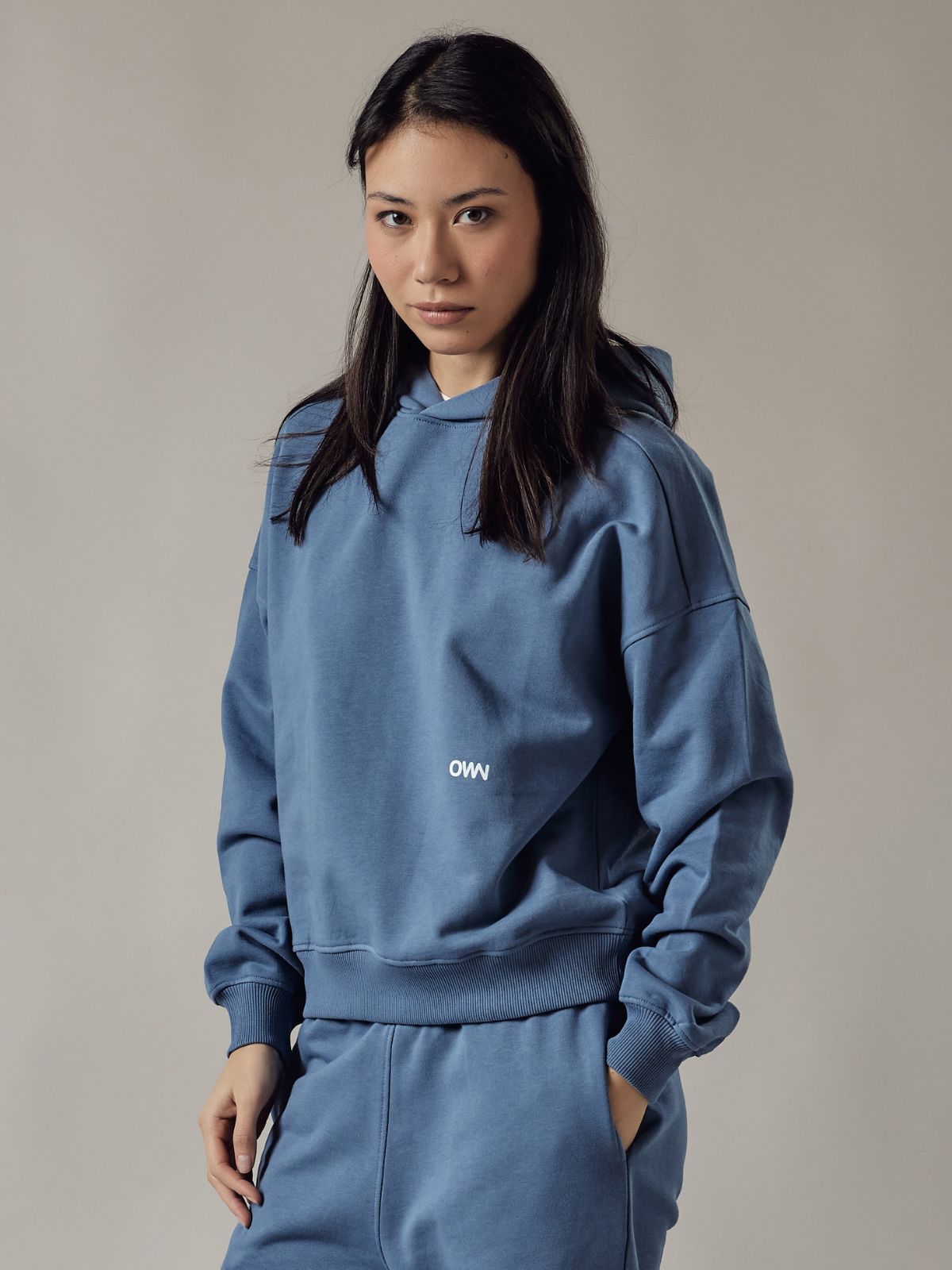 Felpa con Cappuccio Loose Fit Dusty Blue