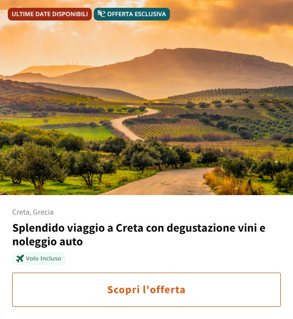Splendido viaggio a Creta con degustazione vini e noleggio auto
