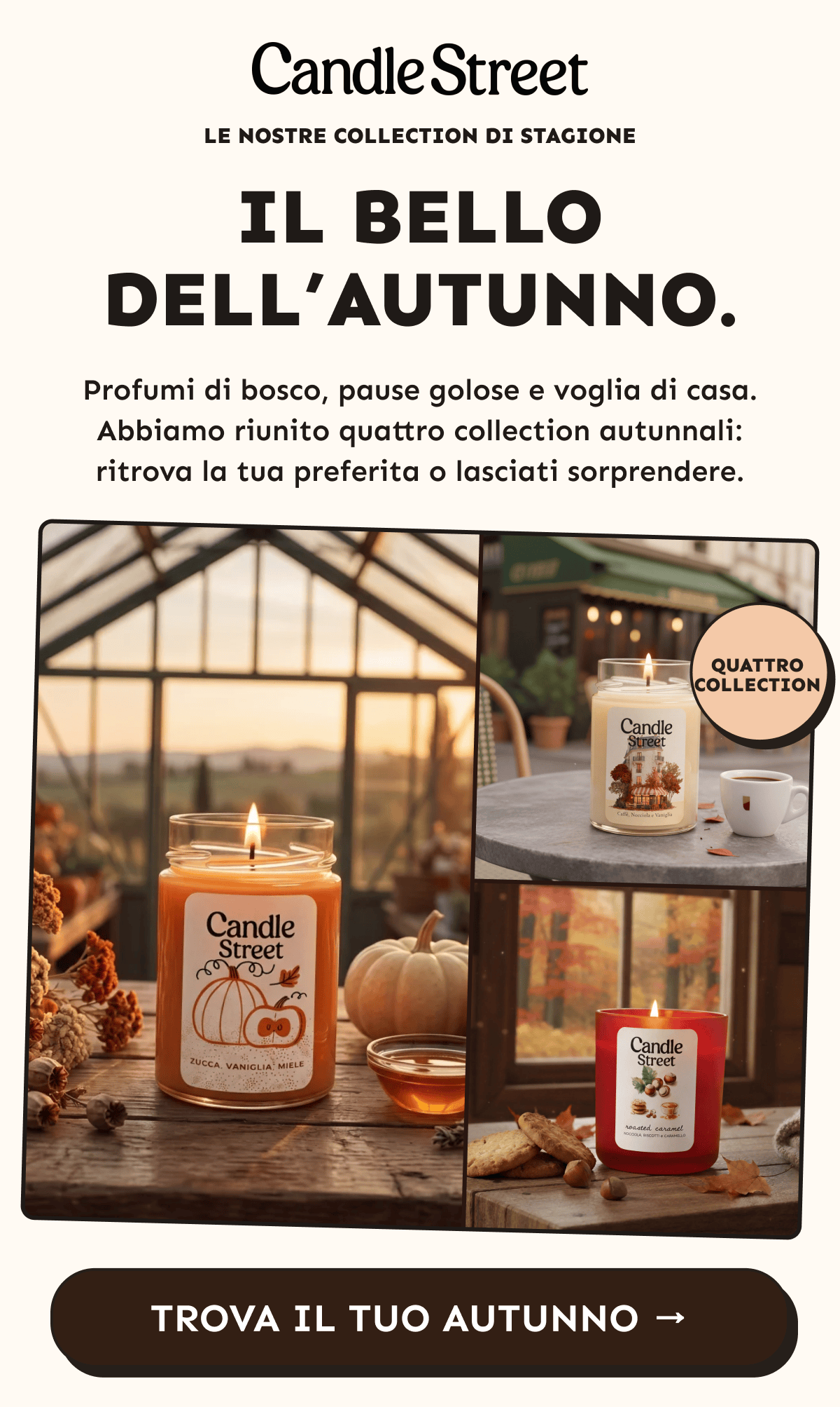 Il bello dell’autunno. Profumi di bosco, pause golose e voglia di casa. Abbiamo riunito quattro collection autunnali: ritrova la tua preferita o lasciati sorprendere. Trova il tuo autunno.