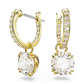 Orecchini pendenti Stilla, Taglio Round, Bianchi, Finitura oro 18K