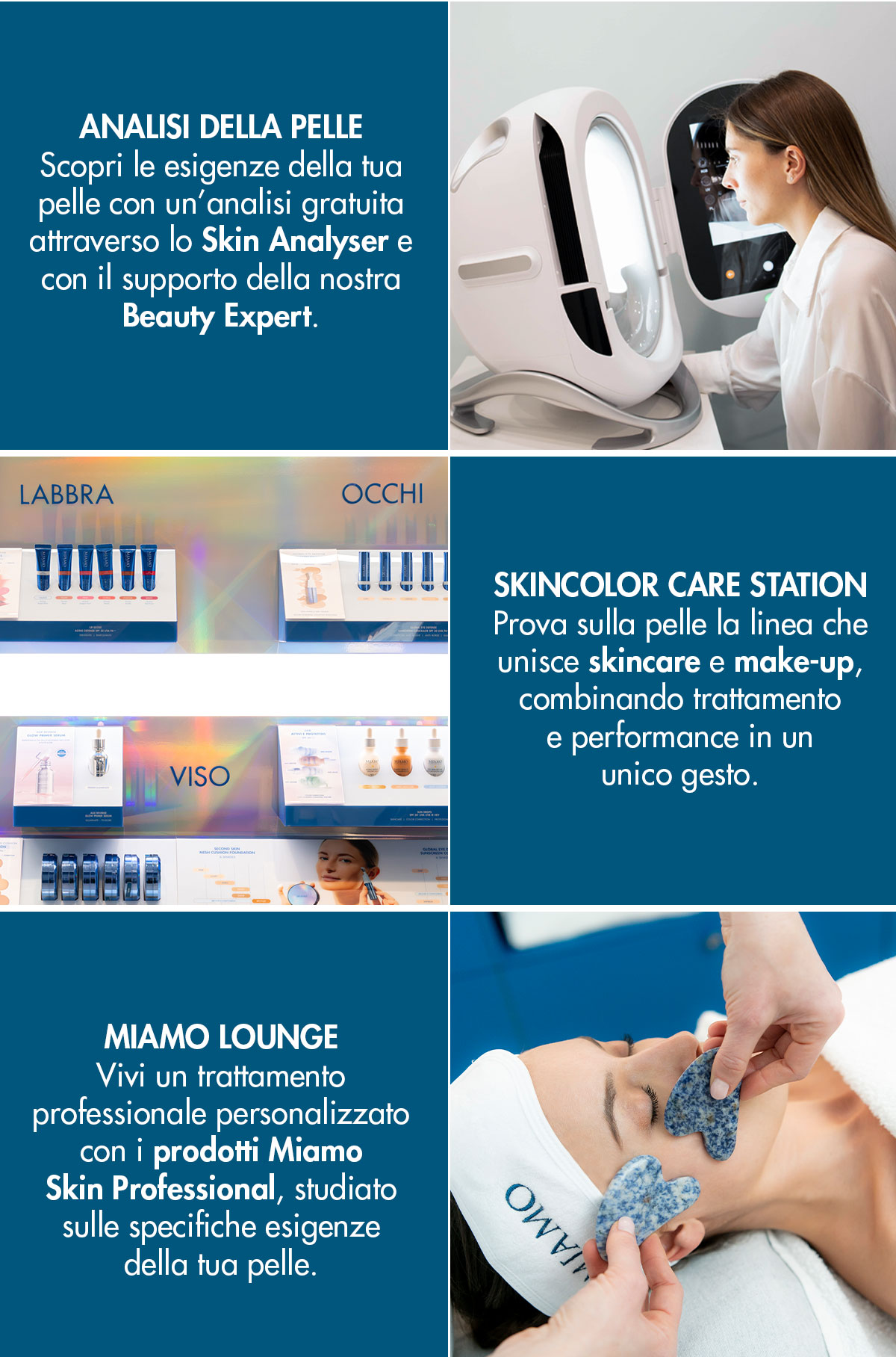 esperienze da vivere in casa miamo. analisi della pelle, skincolor care station e la miamo lounge